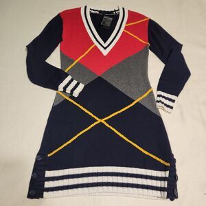 NWT L.A.M.B. Gwen Stefani Cotton Cashmere Knit Argyle Sweater Dress SZ M